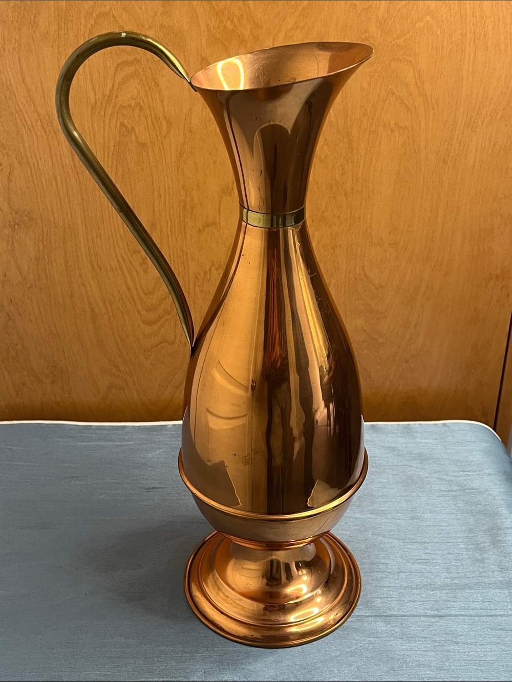 Vintage Tall Copper & Brass Farmhouse Pitcher Vase – Rustic Accent Decor 15”